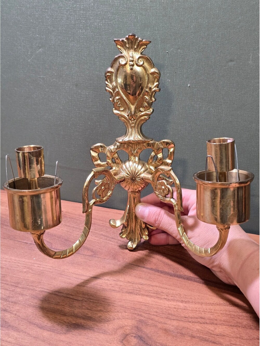 Vintage Brass Double Arm Wall Sconce Louis XVI Hollywood Regency Candle Urn
